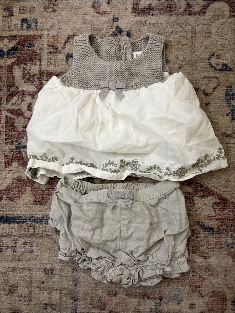 Gymboree Gray and White Bow Tank Top with Matching Bloomers
